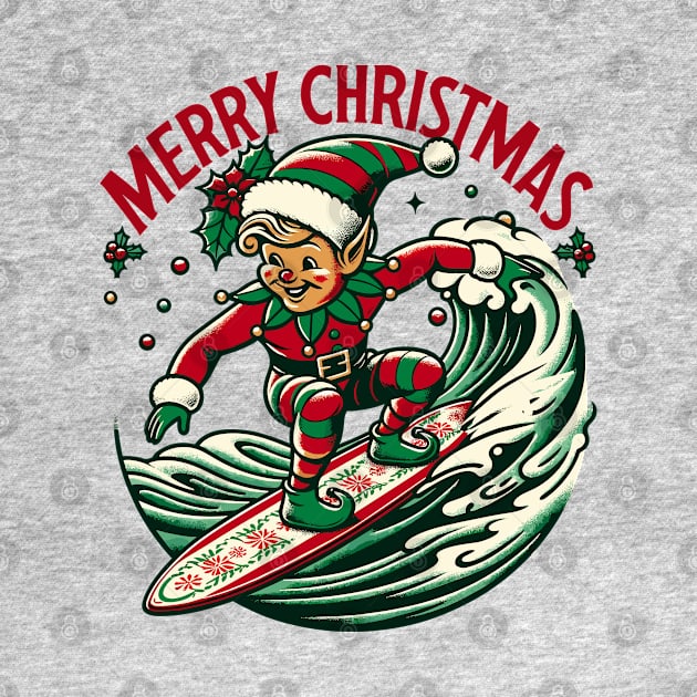 Surfing Elf Retro Christmas Cheer by The Tee Bizarre